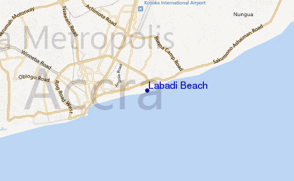 mapa de localização de Labadi Beach