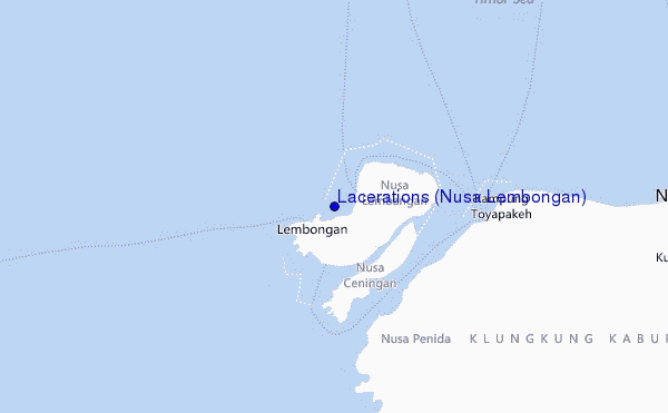mapa de localização de Lacerations (Nusa Lembongan)