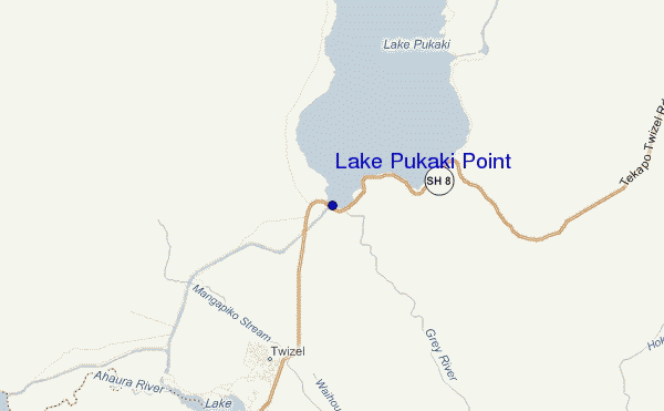 mapa de localização de Lake Pukaki Point