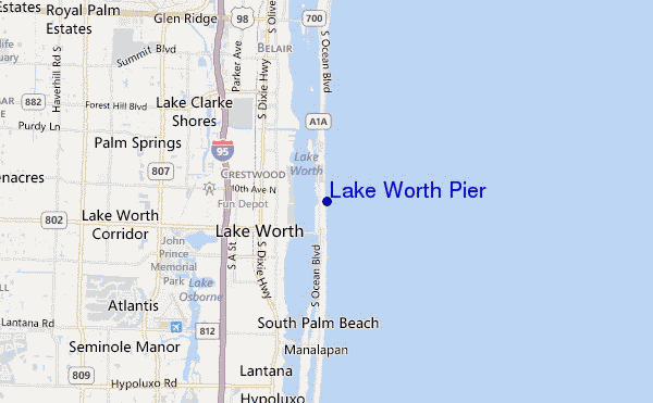 mapa de localização de Lake Worth Pier