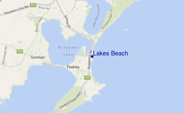 mapa de localização de Lakes Beach