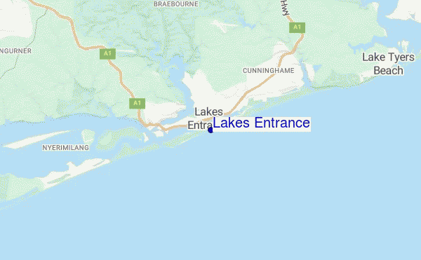 mapa de localização de Lakes Entrance
