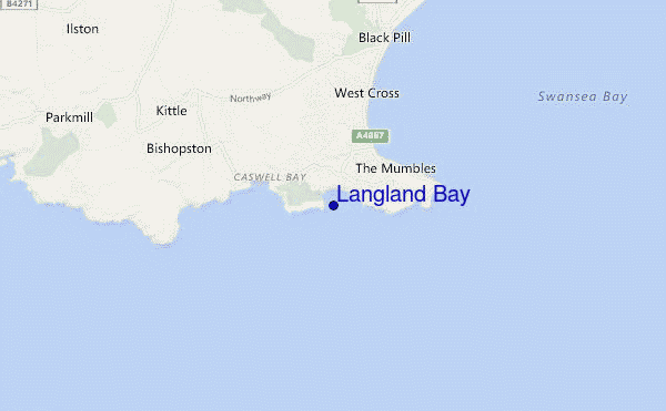 mapa de localização de Langland Bay