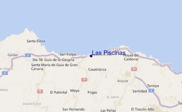 mapa de localização de Las Piscinas