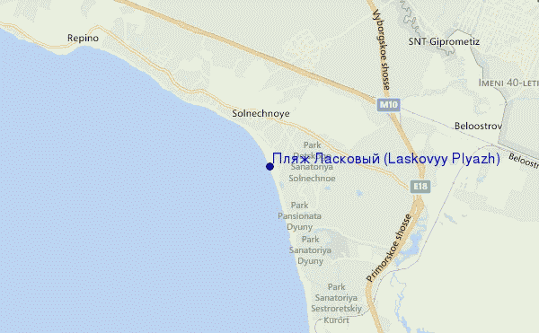 mapa de localização de Пляж Ласковый (Laskovyy Plyazh)