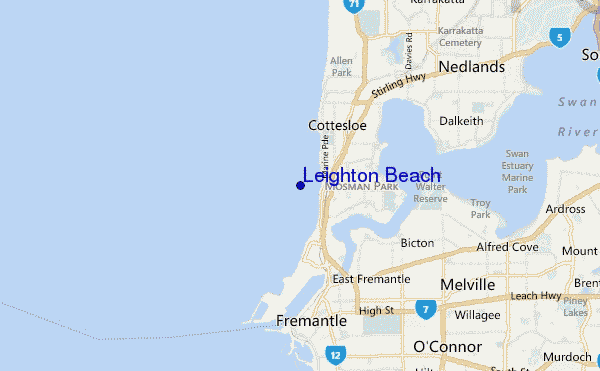 mapa de localização de Leighton Beach