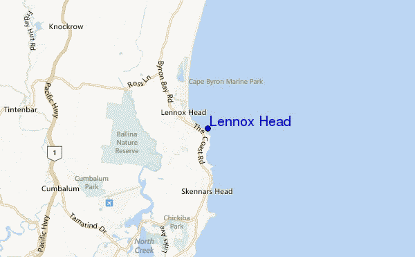 mapa de localização de Lennox Head