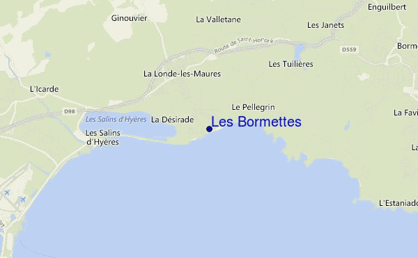 mapa de localização de Les Bormettes