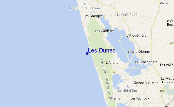 mapa de localização de Les Dunes