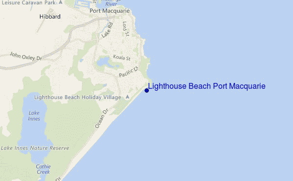 mapa de localização de Lighthouse Beach Port Macquarie