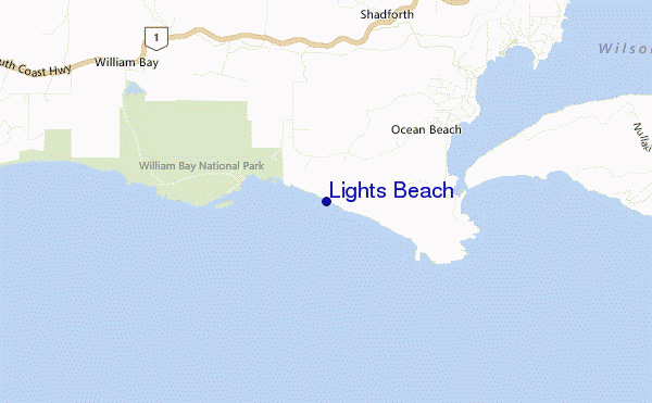 mapa de localização de Lights Beach