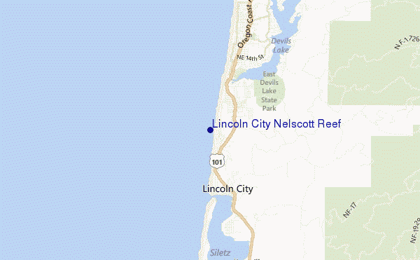 mapa de localização de Lincoln City Nelscott Reef