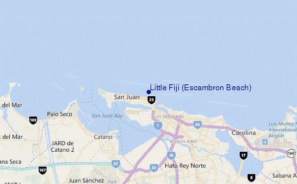 mapa de localização de Little Fiji (Escambron Beach)