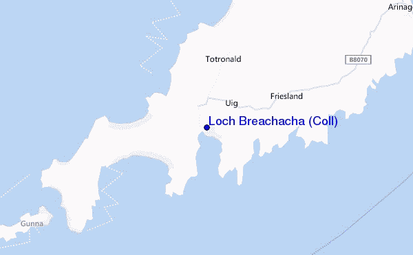mapa de localização de Loch Breachacha (Coll)