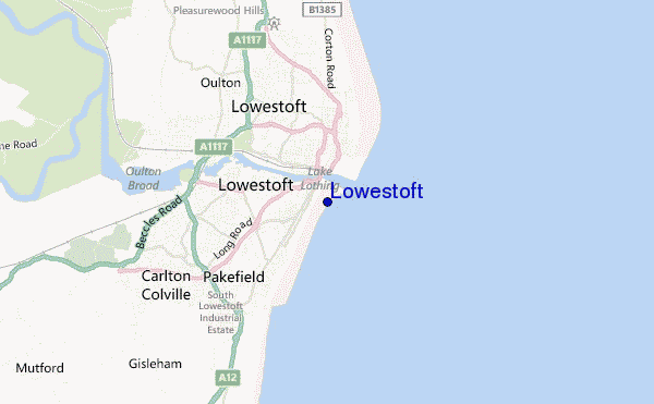 mapa de localização de Lowestoft