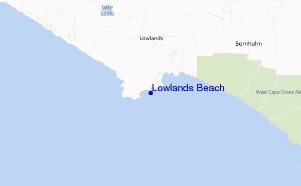 mapa de localização de Lowlands Beach
