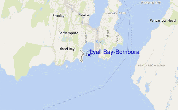 mapa de localização de Lyall Bay-Bombora