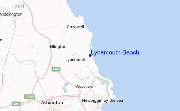 mapa de localização de Lynemouth Beach