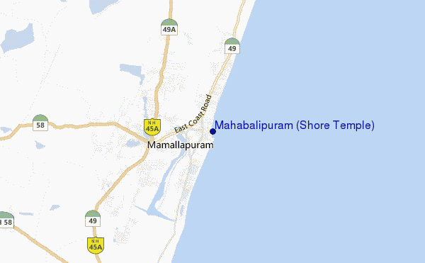 mapa de localização de Mahabalipuram (Shore Temple)