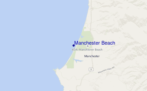 mapa de localização de Manchester Beach