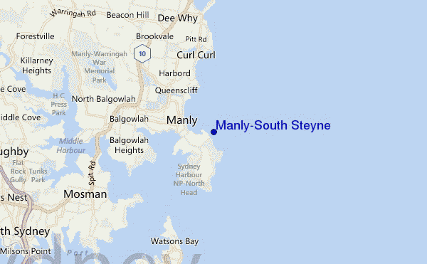 mapa de localização de Manly-South Steyne