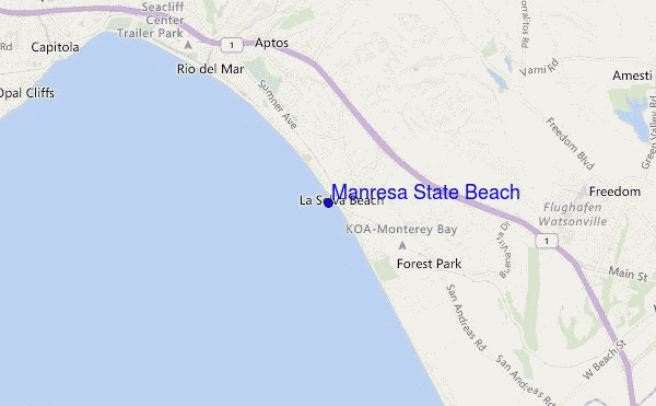mapa de localização de Manresa State Beach