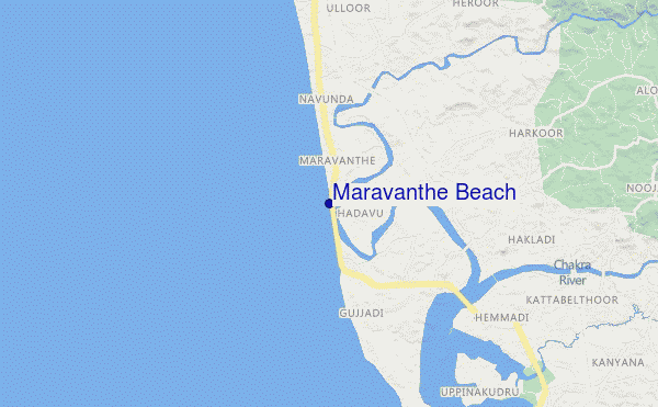 mapa de localização de Maravanthe Beach