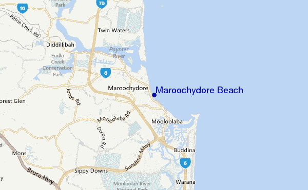 mapa de localização de Maroochydore Beach