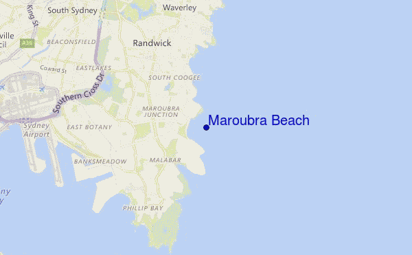 mapa de localização de Maroubra Beach