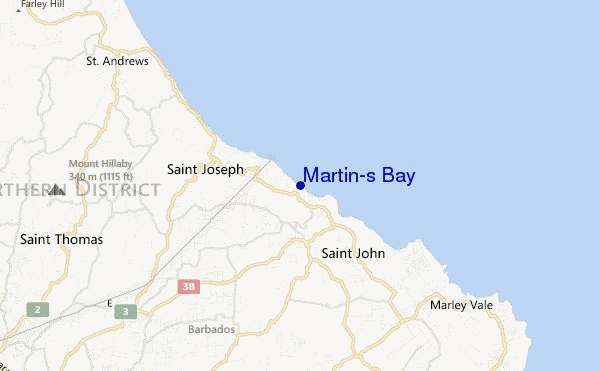 mapa de localização de Martin's Bay