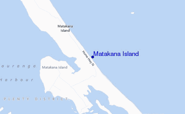 mapa de localização de Matakana Island
