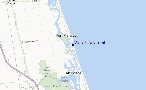 mapa de localização de Matanzas Inlet