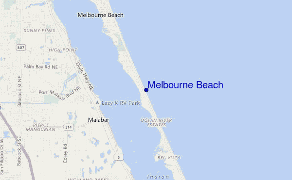mapa de localização de Melbourne Beach