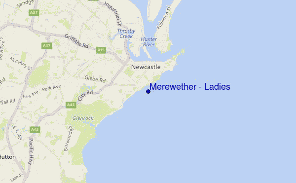 mapa de localização de Merewether - Ladies