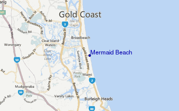 mapa de localização de Mermaid Beach
