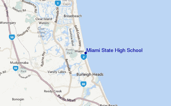 mapa de localização de Miami State High School