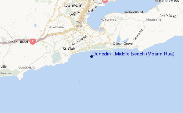 mapa de localização de Dunedin - Middle Beach (Moana Rua)