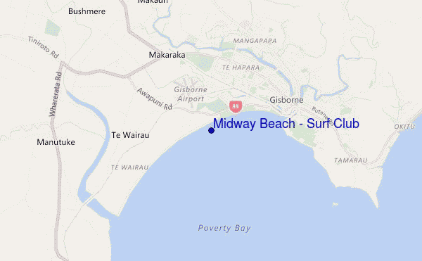 mapa de localização de Midway Beach - Surf Club