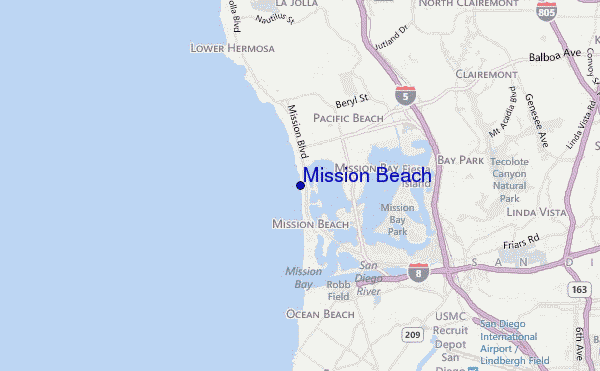 mapa de localização de Mission Beach