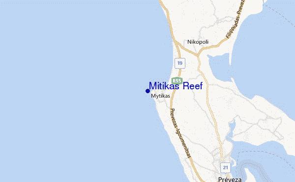 mapa de localização de Mitikas Reef