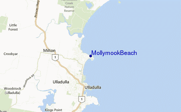 mapa de localização de Mollymook Beach