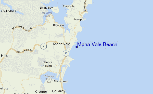 mapa de localização de Mona Vale Beach