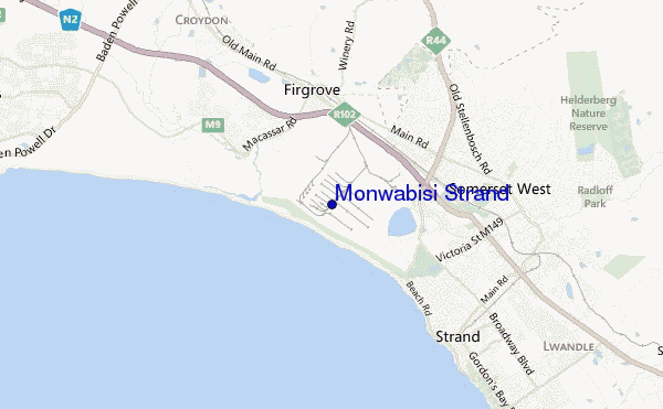 mapa de localização de Monwabisi Strand