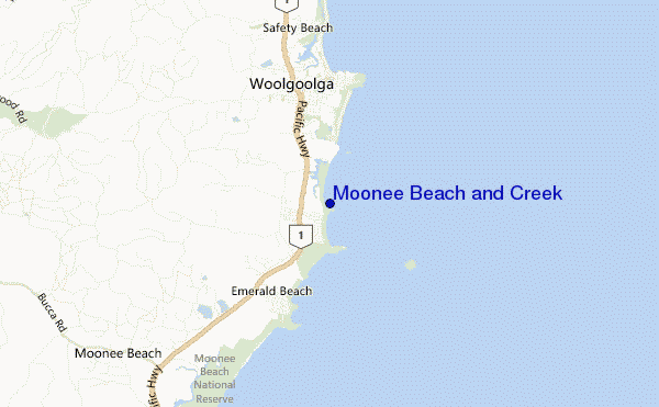 mapa de localização de Moonee Beach and Creek