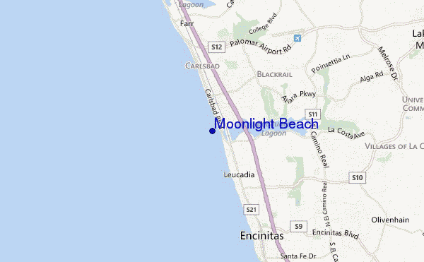 mapa de localização de Moonlight Beach