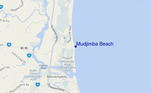 mapa de localização de Mudjimba Beach