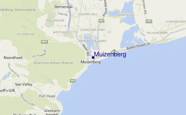mapa de localização de Muizenberg