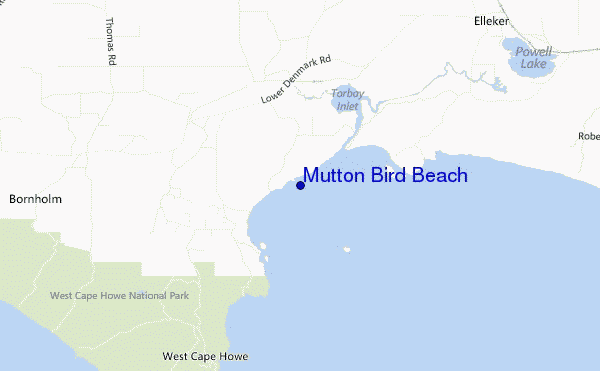 mapa de localização de Mutton Bird Beach
