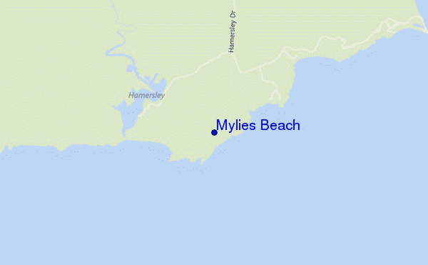 mapa de localização de Mylies Beach
