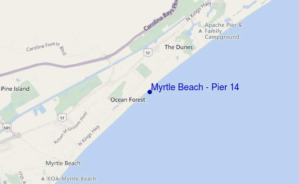 mapa de localização de Myrtle Beach - Pier 14